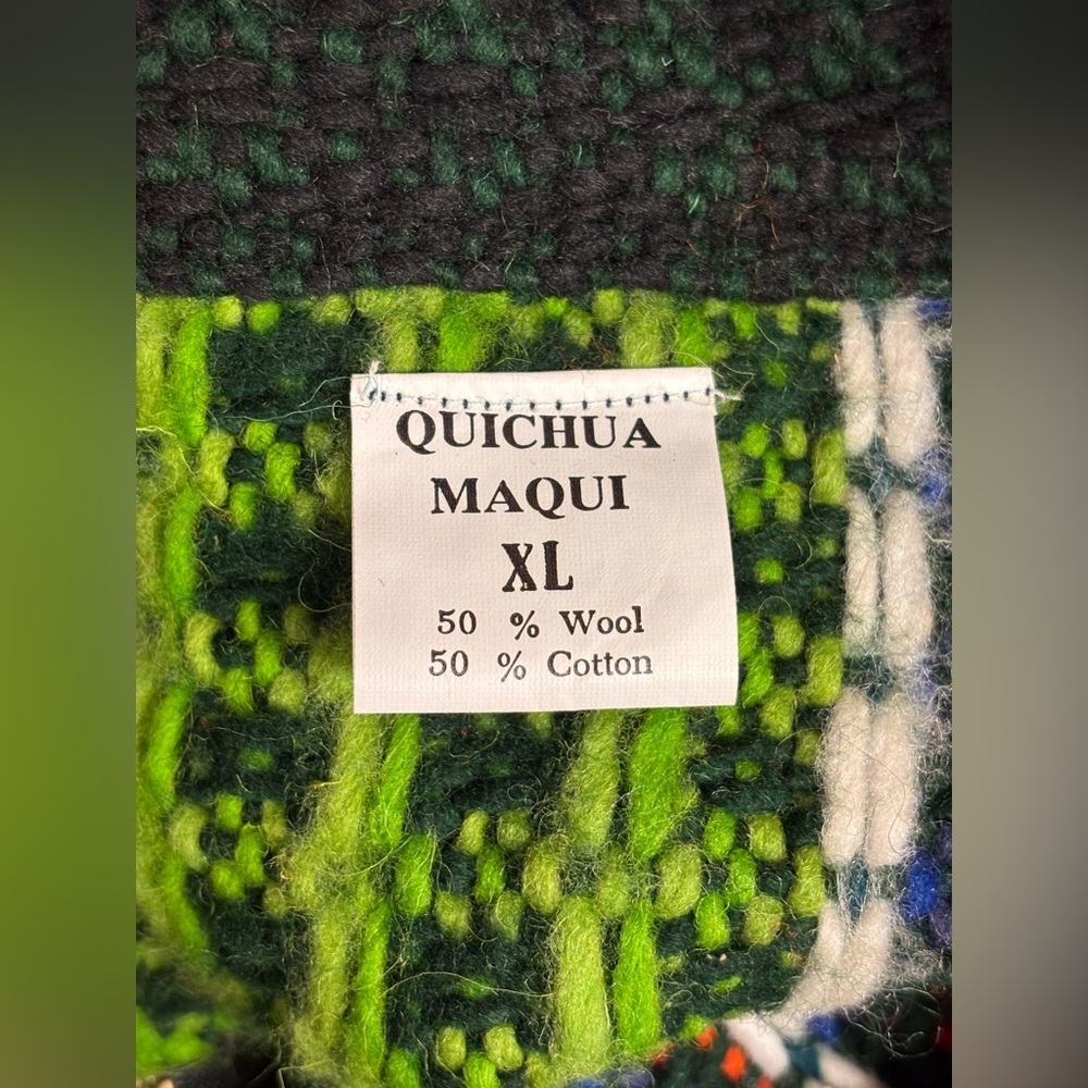 Vintage Quichua Maqui Cardigan Sweater Women XL Wool/Cotton Hand Knit Ecuador - Picture 4 of 7